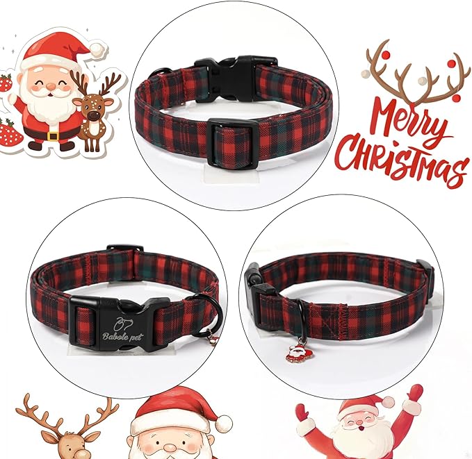 Christmas Dog Collar for Large Dogs - Vintage Red Green Tartan Christmas Collars for Dogs, Soft Adjustable Winter Holiday Dog Collars with Quick Release Buckle L