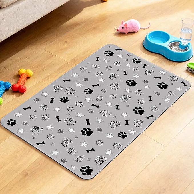 Dog Food Mat for Pet Cat Food Mat, Gray Absorbent Quick Dry Dog Bowl Mats for Food and Water, Non-Slip Cat Pet Feeding Mats for Floor Placemats 12"x20"