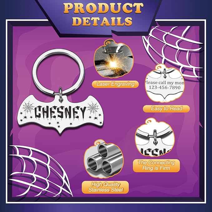 Dog Tags Personalized for Pets - Bat Shape Dog Tag, Customized Pet ID Tag for Black Cat, Witch Friendly Cat Tags, Funny Spooky Dog Name Tag, Stainless Steel Dog ID Tag Engraved on Both Sides