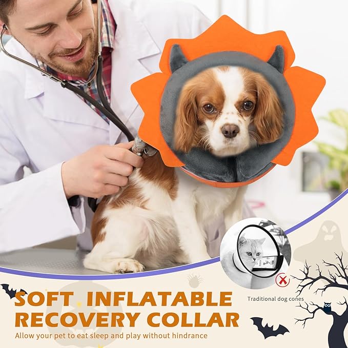 IEUUMLER Inflatable Recovery Dog Collar, Protective Donut Cone, Adjustable Soft Collar for Dog and Cat After Surgery Prevent from Biting & Scratching EU002 - Grey Demon L+