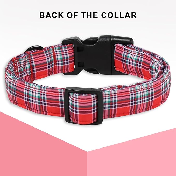 Christmas Dog Collar, Unique Style Paws Red Green Grids Dog Collar for Christmas Comfortable Red Pet Collar with Lightweight Plastic Buckle for Holiday, Fancy Dog Gift