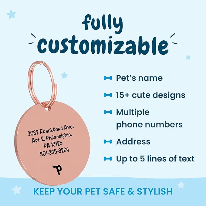 PawFurEver Personalized Dog Tags Engraved for Pets - Dark Etching Dog Name Tag with Front and Back Engraving - Made in USA - Stainless Steel Dog Tag Personalized for Pets (Circle, Rose Gold)