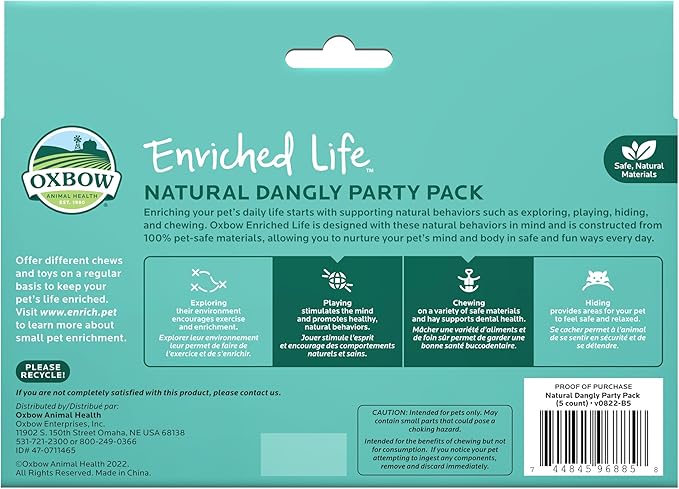 Oxbow Enriched Life Natural Dangly Party Pack, Rabbit Toys, Guinea Pig Toys, Enrichment for Bunny, Guinea Pig, Hamster Stuff, Rabbit Enrichment, Chinchilla, Rat, Chinchilla Cage Accessories