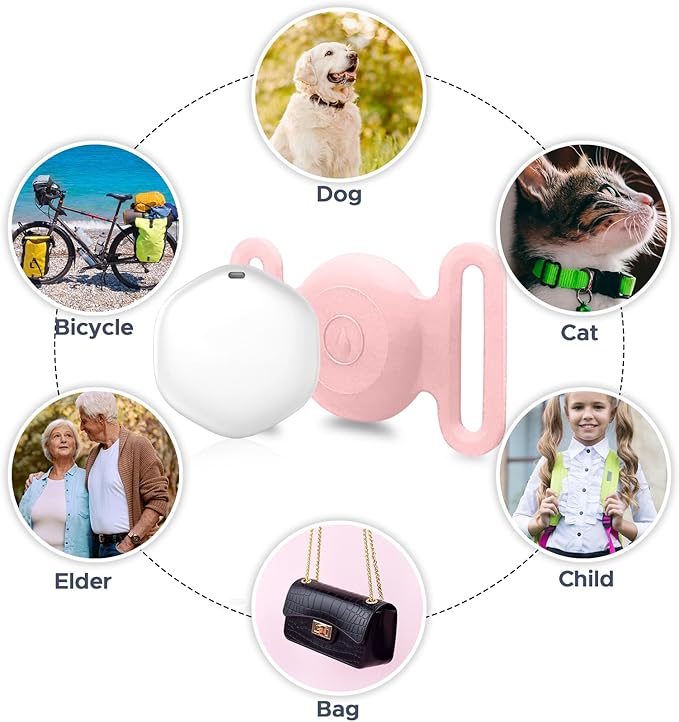 GPS Tracker for Dogs, Mini GPS Pet Tracker with Silicone Cover, IPX8 Waterproof GPS Trackers for Kids,No Monthly Fee,Work with Apple Find My(iOS Only),Dog Trackers Finder Trackers Pets (Pink-New)
