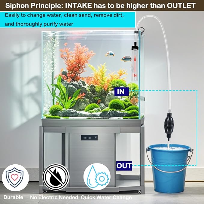 6ft Aquarium Siphon Vacuum Cleaner, Hand Siphon Pump Water Changer for Fish Tank Cleaning Gravel & Sand