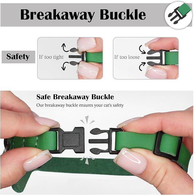Breakaway Airtag Cat Collar with Removable Bell - Leather Pet Collar with Apple Air Tag Holder - Adjustable GPS Collars for Girl Boy Cats Kitten Puppy - Lightweight, Cute and Comfortable (Green)