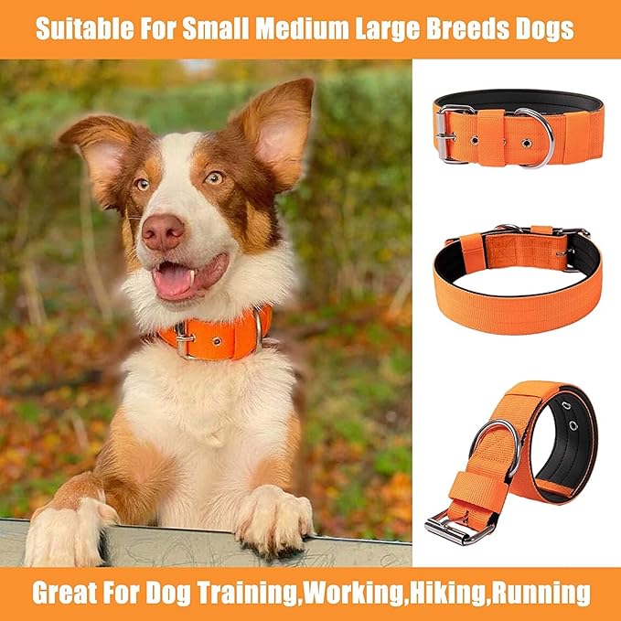 Heavy Duty Tactical Dog Collar - 1.5" Width Military Durable Thick Nylon with Adjustable Metal D Ring & Buckle Working Training K9 Collar for Medium Large Dogs (XL(23"-26"), Orange)
