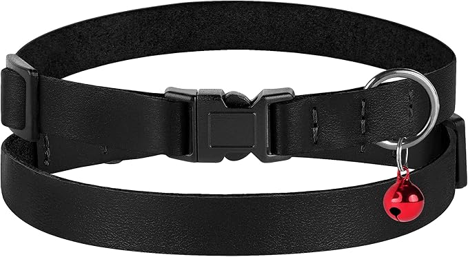 Breakaway Cat Collar with Bell - Leather Adjustable Kitten Collars with Safety Quick Release Buckle - Soft Small Pet Collars for Girl & Boy Cats