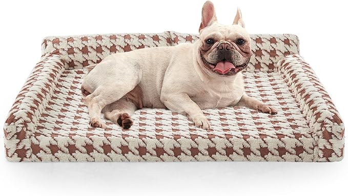 FURTIME Orthopedic Dog Bed Medium Size Dog, Medium Washable Memory Foam Pet Couch Bed with Removable Washable Cover, Non-Slip Bottom with Bolster Sides, Brown