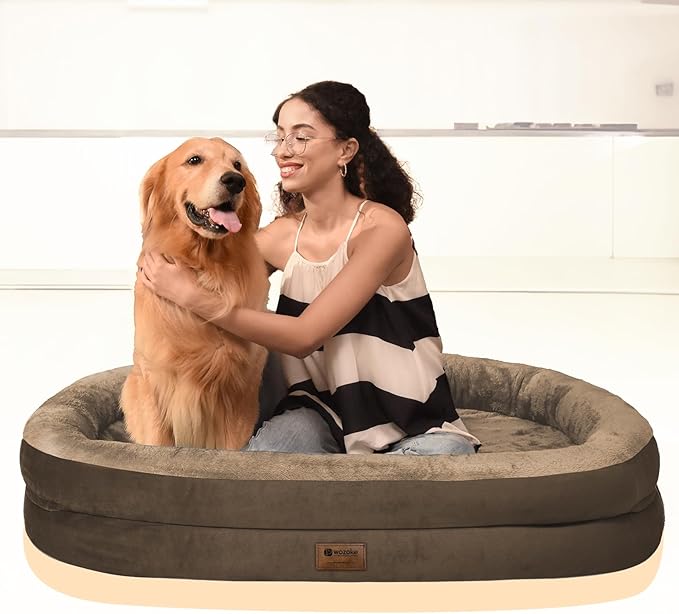 Orthopedic Waterproof Large Dog Bed: Memory Foam Washable Dog Bed with Bolsters - XXL Orthopedic Removable Cover for Medium Large Sized Pet - Non-Slip Bottom - Coffee
