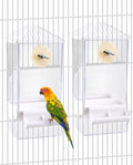 Hamiledyi Automatic Bird Feeder 2 Pcs No Mess Bird Cage Feeder Seed Food Container with Perch Transparent Parrot Cage Accessories for Parakeets, Budgies, Cockatoos, Finches, Lovebirds (White)
