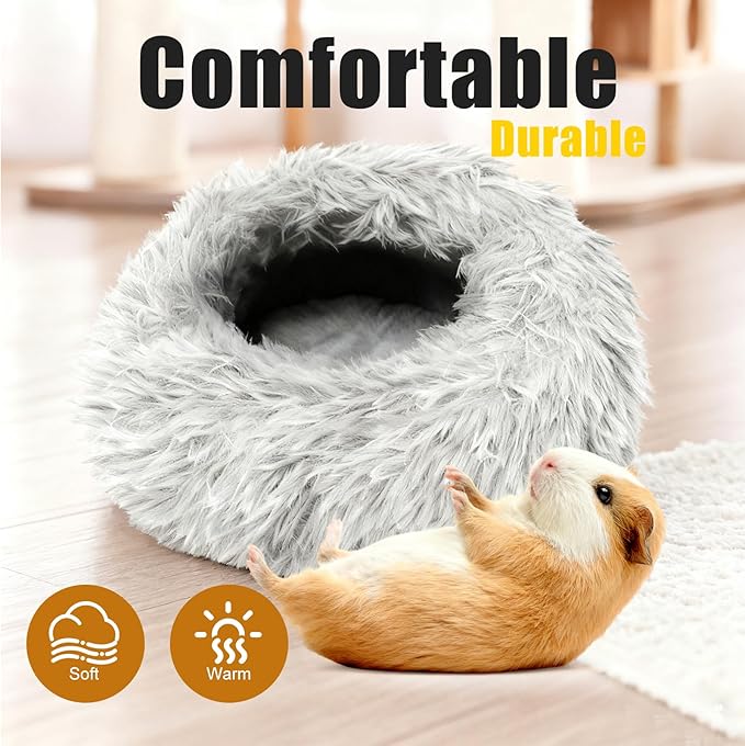 Guinea Pigs Bed Small Animal Bedding Donut-Shaped Burrowing Pet Bed Soft and Warm Hideaway with Spandex and Fleece Bottoms Cozy Carrier, Cage Accessories
