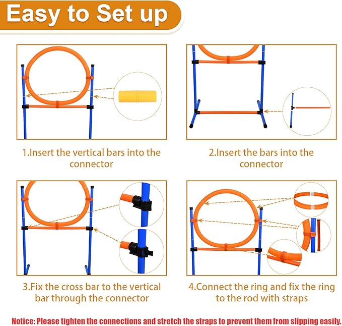 Dog Agility Equipment, 2 in 1 Dog Obstacle Course Training Starter Kit Adjustable Jump Ring/Hurdle Bar with Carry Bag