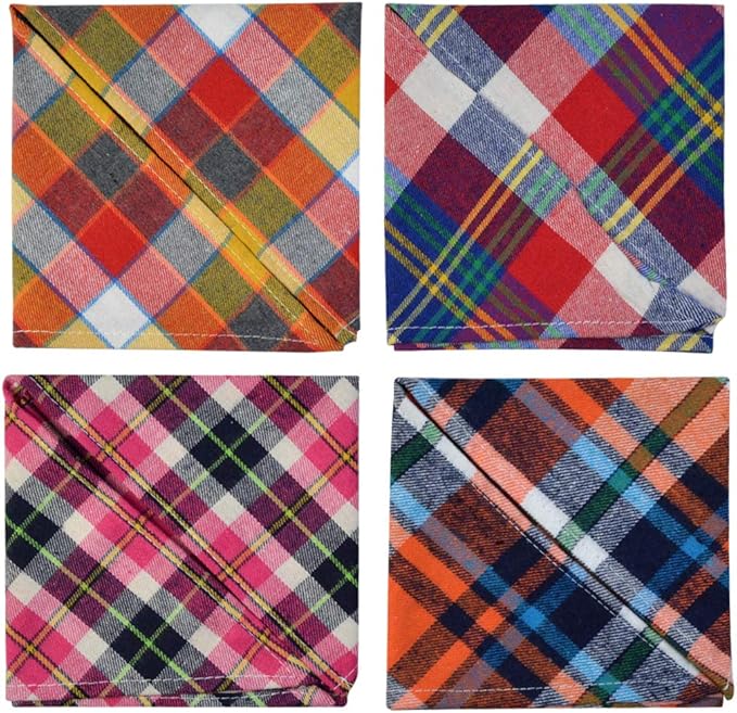 15pcs Dog Bandanas, Dog Scarf Kerchief Bibs Washable Girl Boy Dogs Bandanas Set Cotton Checkered Pet Bandana Outdoor Fall Accessories for Small Dogs Cat Pet