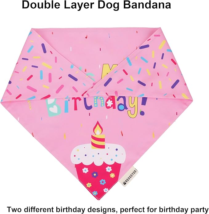 ADOGGYGO Dog Birthday Bandana Scarf and Dog Girl Birthday Party Hat with Cute Bow Tie for Medium Large Dog Pet (Large)