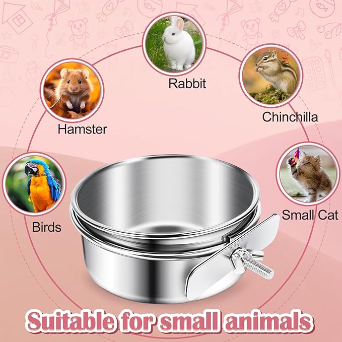 ToLanbbt 4 Pcs Stainless Steel Bird Food Bowls Bird Water Bowls with Clamp Holder, Parrot Feeding Dish Cups Parrot Cage Coop Feeders for Cockatiel Conure Budgie Parakeet Macaw Lovebird Small Animal, M