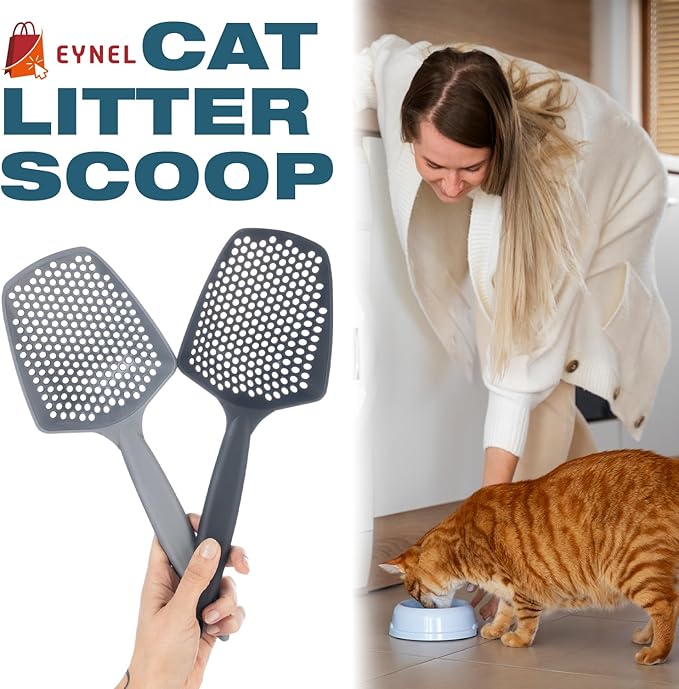 Set of 1 Cat Litter Scoop with Small Holes, Deep Sifting Shovel for Fine Litter, Reptile Terrarium Sand & Rabbit Pooper Lifter, Hanging Handle Poop Scooper (Black, Set of 1)