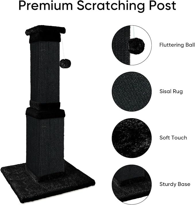 AGYM Cat Scratching Post, 32 Inch Cat Scratching Posts for Large Cats, Scratching Posts for Indoor Cats Adults, Cat Scratch Post with Nature Sisal, Full Black
