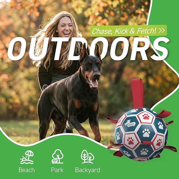 QDAN Dog Toys Soccer Ball with Straps, Durable Giant Dog Balls, Outdoor Dogs Toys, Herding Ball, Birthday Gifts (10 Inch)