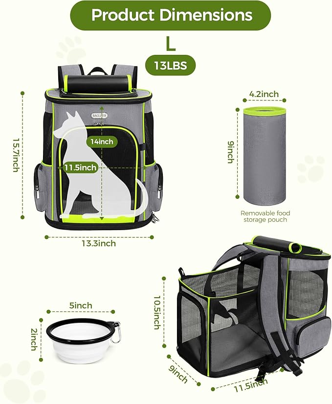 BAGLHER Expandable Cat Carrier Backpacks, Retractable Pet Carrier Backpack for Small Dogs & Cats with Breathable Mesh, Travel Bag Up to 18 Lbs for Hiking Camping Outdoor - Grey