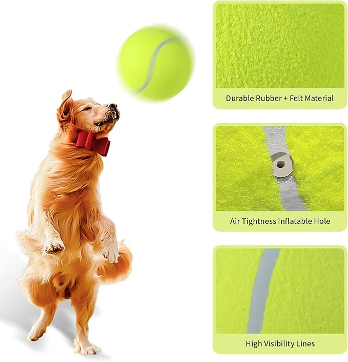susu & wuwu Giant Tennis Ball for Dogs Yellow Big Tennis Ball for Dog Birthday Gift 9.5" Pet Toy Balls for Small/Medium/Large Dogs