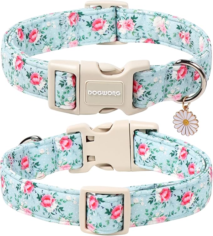 DOGWONG Floral Dog Collar, Cute Adjustable Flower Collar, Girl Female Dog Collar with Strong Plastic Buckle for Small Medium Large Dogs,S