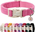 Cute Corduroy Dog Collar - Deep Rose Adjustable Dog Collars for X-Small Dogs 4-10lbs, Fade-Proof with Secure Snap & Little Charm, Christmas Birthday Gift, XS