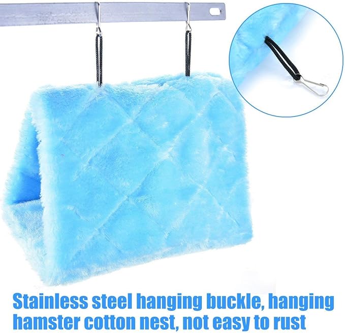 MOACC Winter Warm Bird Nest House Shed Hut Hanging Hammock Finch Cage Plush Fluffy Birds Hut Hideaway for Hamster Parrot Macaw Budgies Eclectus Parakeet Cockatiels Cockatoo Lovebird (S, Blue)