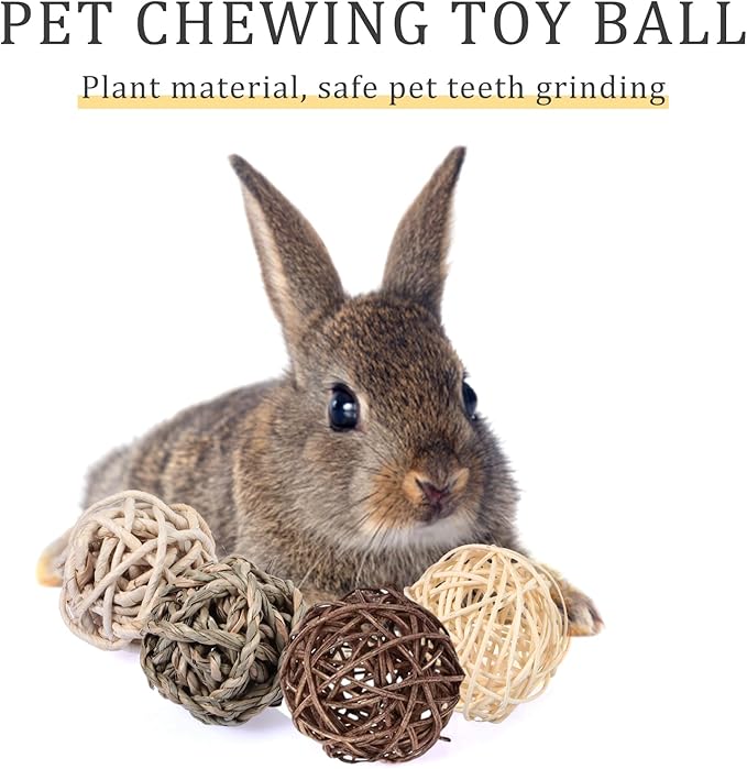 Skylety 15 Pieces Small Animal Chew Balls Rabbits Bunny Treat Chew Toys Guinea Pigs Chinchilla Balls Rolling Activity Play Grass Toys for Pet Teeth Grinding Gnawing Biting(Classic Style,1.97")