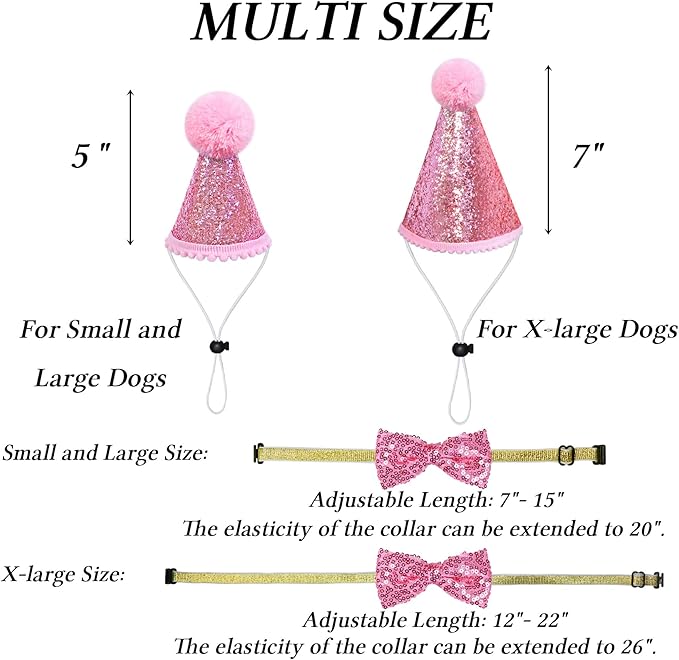 STMK Dog Birthday Outfits, Multi Size Dog Birthday Hat Dog Birthday Girl Bandana Bow Tie Birthday Numbers for Medium Large Dogs Pets (Pink, Large)