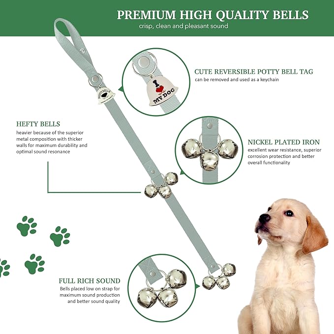 Caldwell's Pet Supply Co. Dog Potty Bells, Dog Door Bell, Bells to Go Outside, Potty Training Bell, Dogs Doorbell, Dogs Potty Doorbell, Ring to Go Pee, All Breed Puppy Training Tool - Gray (Set of 2)