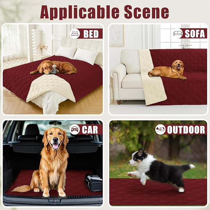 Smiry Waterproof Dog Bed Cover Blanket 68x82, Soft Reversible Pet Blanket, Washable Leakproof Cats Dogs Couch Cover for Sofa, Couch, Furniture, Wine Red/Beige