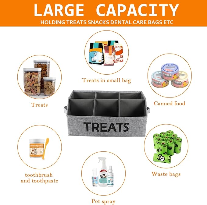 Dog Treat Container Storage Basket pet Food Storage containers Great for organizing Food Treats Snack for pet Dogs Cats Birds Animal Gray
