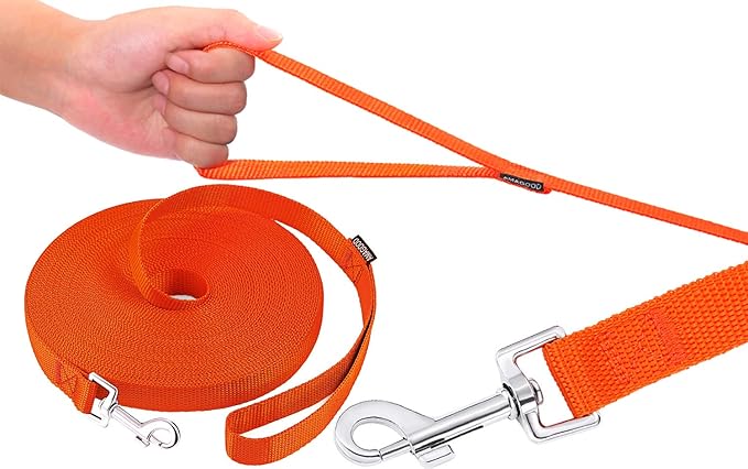 AmaGood Dog/Puppy Obedience Recall Training Agility Lead-15 ft 20 ft 30 ft 50 ft Long Leash-for Dog Training,Tie Out,Play,Safety,Camping (50feet, Orange)