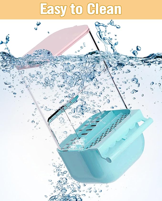 BNOSDM No Mess Bird Cage Feeders Automatic Bird Feeder Parrot Cage Accessories Transparent Seed Food Container with Perch for Finches, Parakeets, Budgies, Lovebirds, Cockatoos, Canaries (Blue)