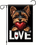Cute Kasha Dog Garden Flag Holding Red Heart Love Sign Double Sided Yard Banner 12x18 Inch Romantic Outdoor Decoration for Lawn Patio Dog Lover Gift Valentine Anniversary Seasonal Flag