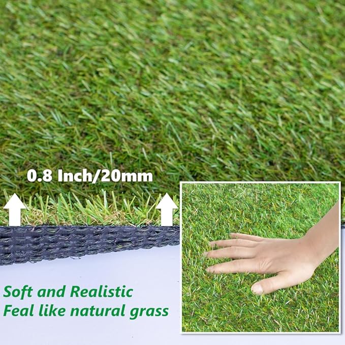 Artificial Grass Outdoor Rug, 3FT x 5FT (15 Square Feet) 0.8 inch Realistic Fake Synthetic Grass Carpet, 20mm Thick Indoor Outdoor Grass Lawn Rugs Landscape for Pets, Patio, Garden