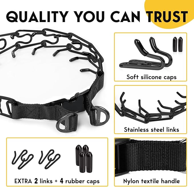 PetJett Prong Collar for Dogs - Choke Collar for Dogs, Pinch Collar for Dog Adjustable Dog Training Collar for Small Medium Large Breed - No Pull Safety Stainless Steel Metal Choker Chain Walking Tool