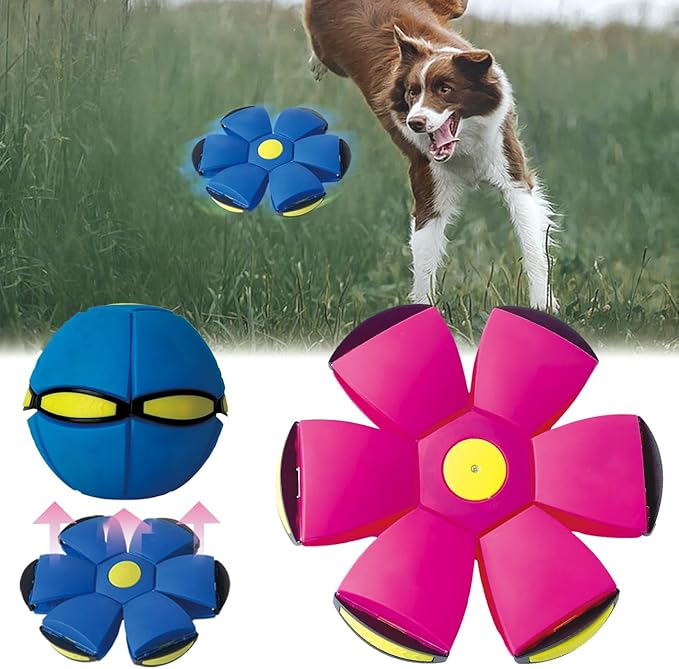 FlidRunest 2PCS Pet Toy Flying Saucer Ball, Flying Saucer Balls Dog Toy, Doggy Disc Balls with 3 Light for Interactive Dog,Cats, Children's Foot Ball,Outdoor Games,Camping Games