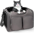Dog, Cat Carrier for Pets Up to 15 Lbs, Airline Approved Collapsible Soft-Sided Pet Travel Bag with Locking Zippers, Breathable Mesh and 4 Large Pockets, Removable Fleece Pad (Grey)