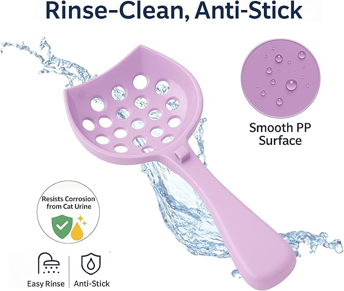 cat Litter Scooper with Holder: Easy-to-Clean cat Scooper for Litter Box; Ergonomic Handle Design for Pooper Scooper cat; Compatible with Clumping and Pellet Litter Scoop. (Lilac)