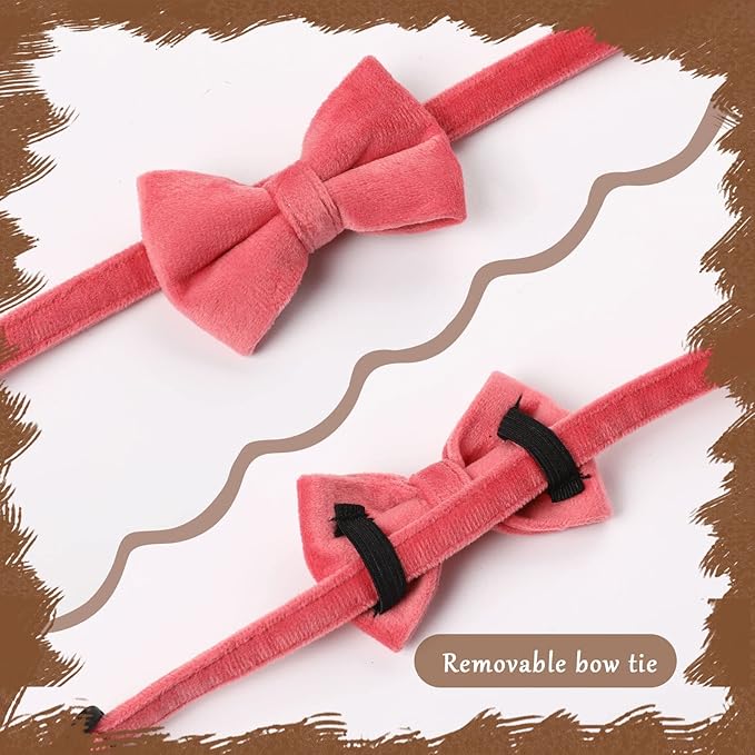 Sliverdew 2 Pcs Velvet Cat Bow Tie Collar Breakaway Cat Collar with Bell Adjustable Bowtie Kitten Small Puppy Safety Collar Solid Color Set Pet Bow Tie Collar (Pink, Blue)