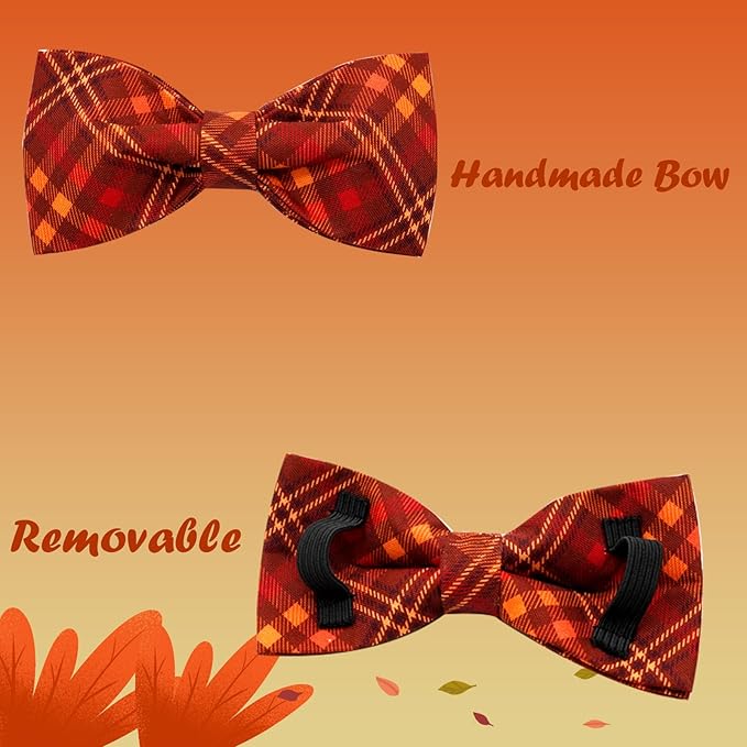 Fall Dog Collar, Pet Collar Bow Plaid Pet Collar Girl Boy Holiday Pet Collars Gift Bow Dog Collar Cute Soft Puppy Collar for Large Dogs