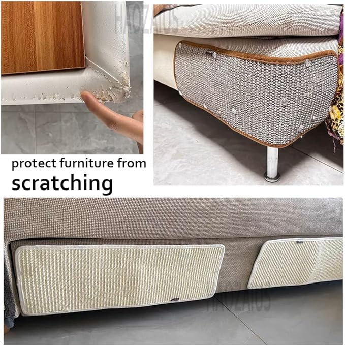 HAOZAIKEJI Cat Scratcher Mat Sofa Protector Natural Sisal Cat Scratching Mat Cat Scratch Couch Cover Heavy Duty Couch Guard Scratch Pad for Grinding Claws Protecting Furniture (Thicken Gray Long)
