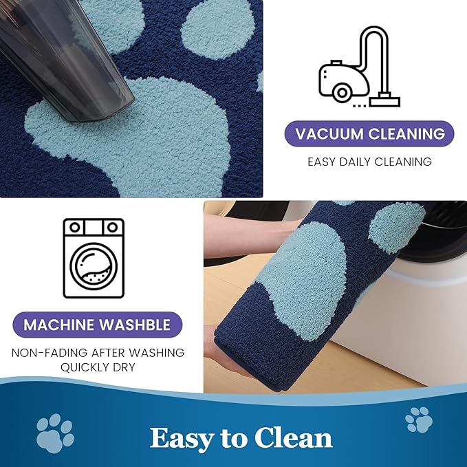 Buganda Dog Door Mat for Muddy Paws, Absorbent Dirt Trapper Washable Indoor Doormats, Non Slip Low-Profile Mud Mat for Dogs, Front Entrance Doormat for Inside Floor (40x32 Inches, Dark Blue)