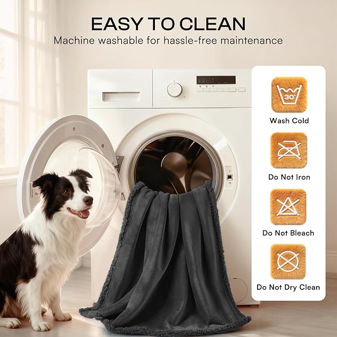 Luciphia Waterproof Pet Blanket, Liquid Pee Proof Dog Blanket for Sofa Bed Couch, Reversible Sherpa Fleece Furniture Protector Cover for Small Medium Large Dogs Cats, Black X-Large（85" x 57"）