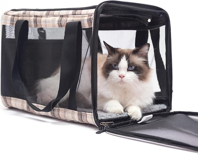 EXPAWLORER Large Cat Carrier Dog Carriers Soft for Small Medium Cats Puppies Up to 20lbs, Airline Approved Pet Carrier Soft-Sided Collapsible Pet Travel Carrier Fit 2 Kitties (Brown)