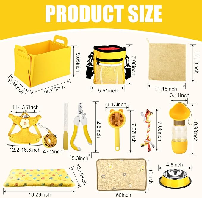Abbylike 50 Pcs Puppy Supplies Starter Kit for Small Dogs Puppy Essentials Includes Leash, Bowls, Teeth Brushes, Water Bottle, and More Accessories for Dogs Pet Day Welcome Gift(Yellow)