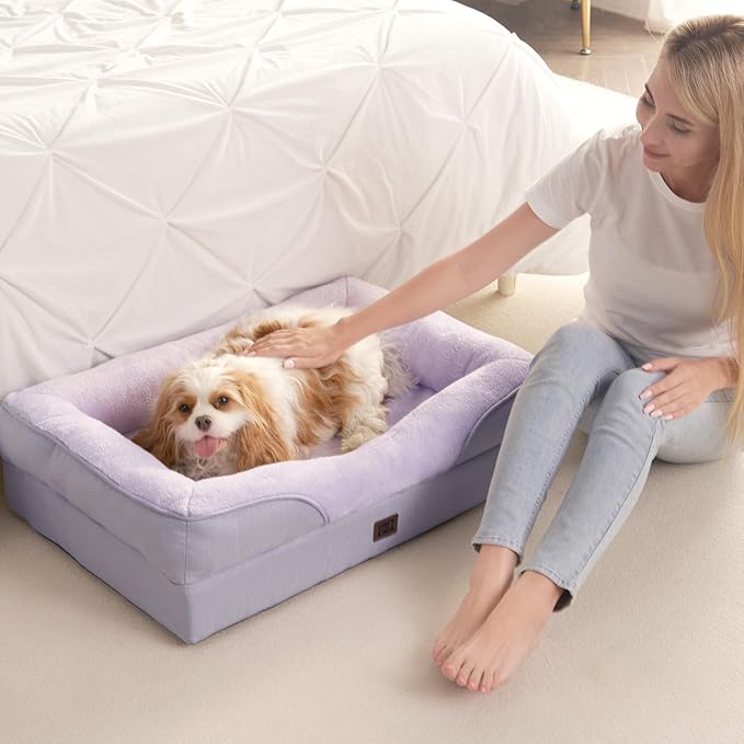 EHEYCIGA Orthopedic XL Dog Bed for Large Sized Dog, 42x30x7.5 Inch Extra Large Memory Foam Dog Couch Bed with Sides, Waterproof Liner & Washable Removable Cover, Purple