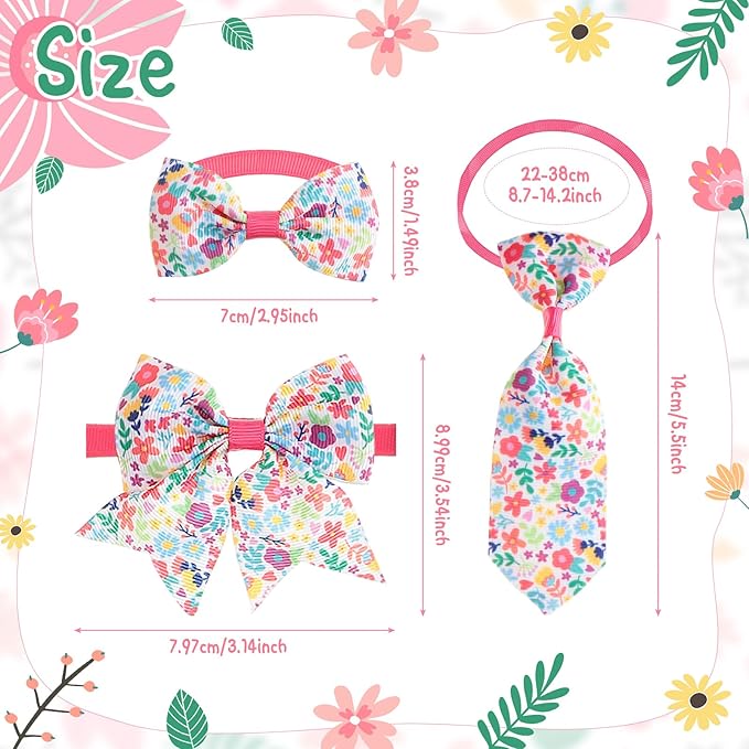 Reginary 100 Pieces Dog Bow Tie Collar Set Include 40 Dog Neckties, and 30 Puppy Bowties, 30 Collar Flowers, Adjustable Pet Ties Grooming for Small Medium Cats Pets Supply(Floral)